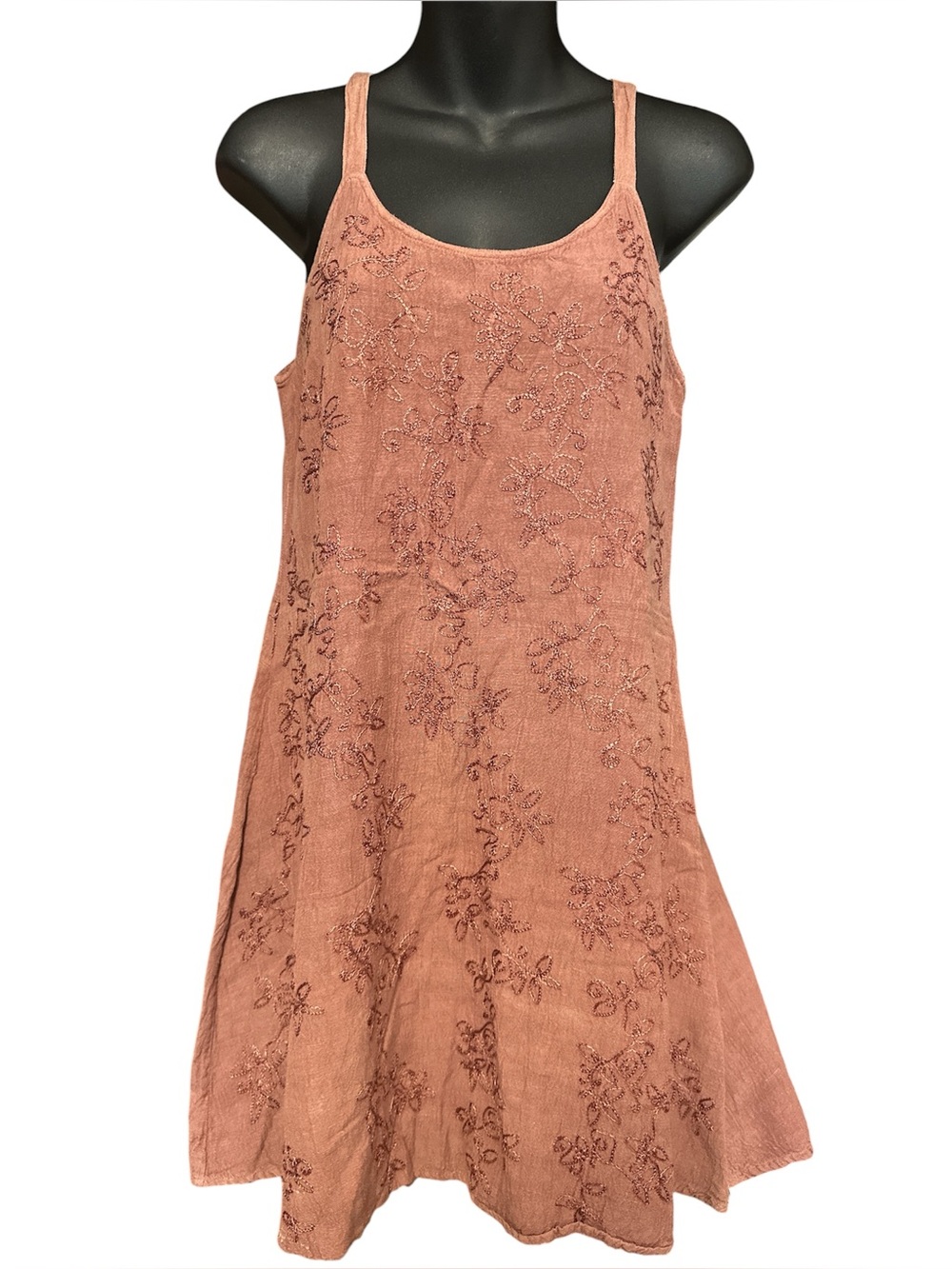 Blue Sky Rust Embroidered Linen-Blend Sundress SZ S